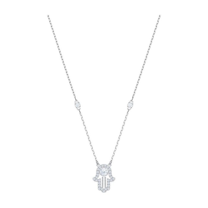 Collana Luckily Hamsa Hand, bianco, placcatura rodio