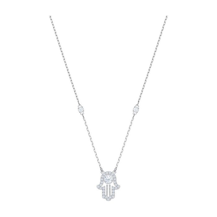 Collana Luckily Hamsa Hand, bianco, placcatura rodio