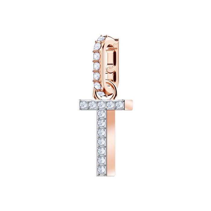 Swarovski Remix Collection Charm T, bianco, placcato oro rosa