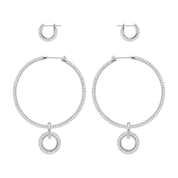 Set Orecchini a buco Stone, bianco, placcatura rodio