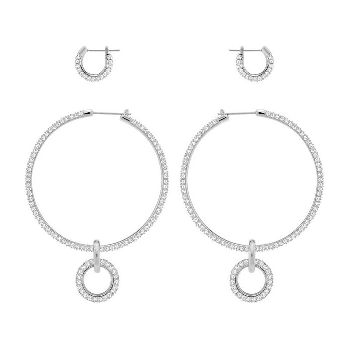 swarovski set orecchini a buco stone bianco placcatura rodio 5437971