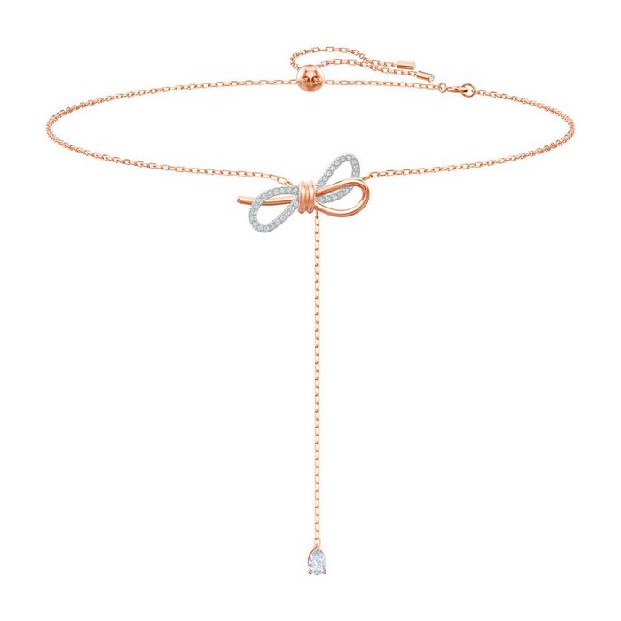 Collana a Y Lifelong Bow, bianco, placcatura mista