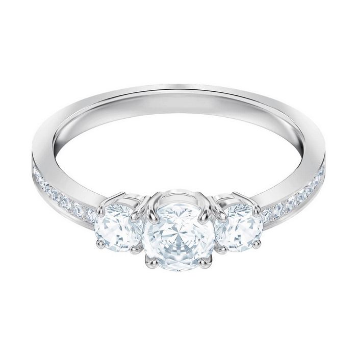 Swarovski Anello Attract Trilogy Round, bianco, placcatura rodio