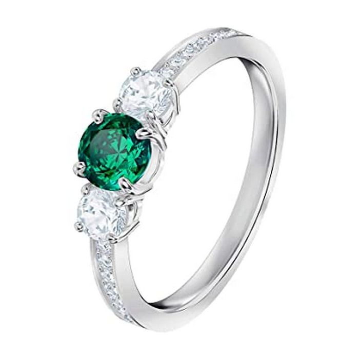 Anello Attract Trilogy Round, verde, placcatura rodio