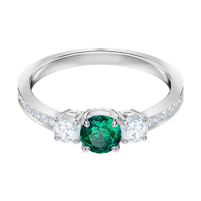 Anello Attract Trilogy Round, verde, placcatura rodio