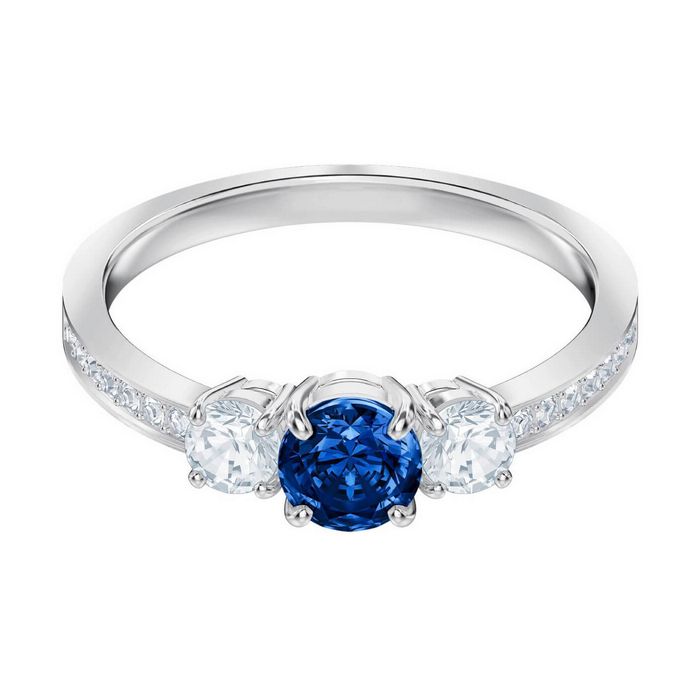 swarovski anello attract trilogy round, azzurro, placcatura rodio 5448879