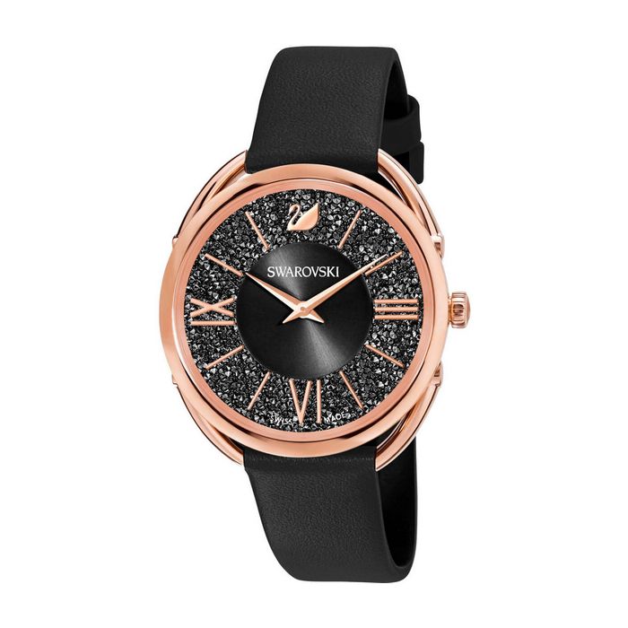 Orologio Crystalline Glam, Cinturino in pelle, nero, tono oro rosa