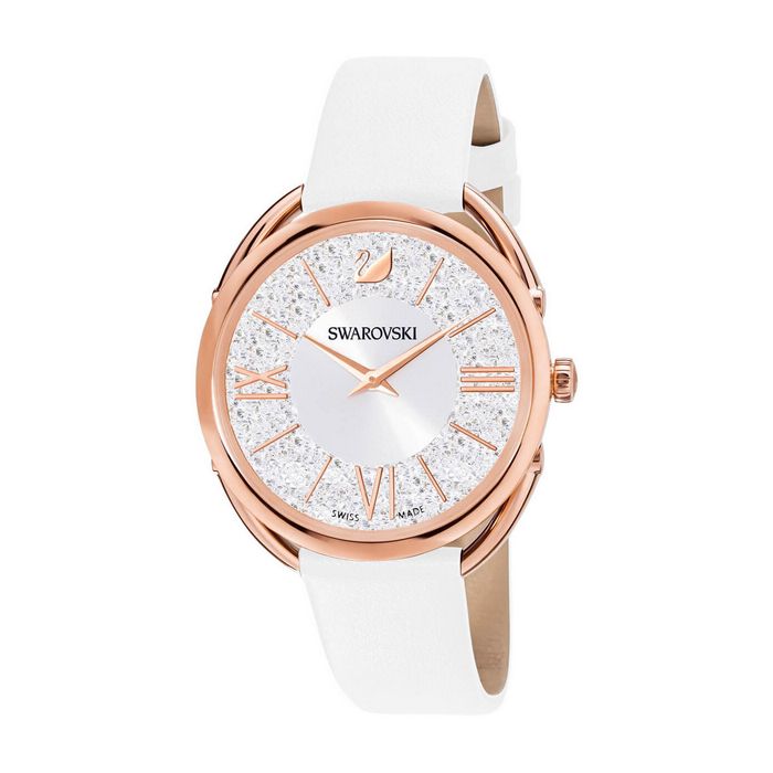 Orologio Crystalline Glam, Cinturino in pelle, bianco, tono oro rosa