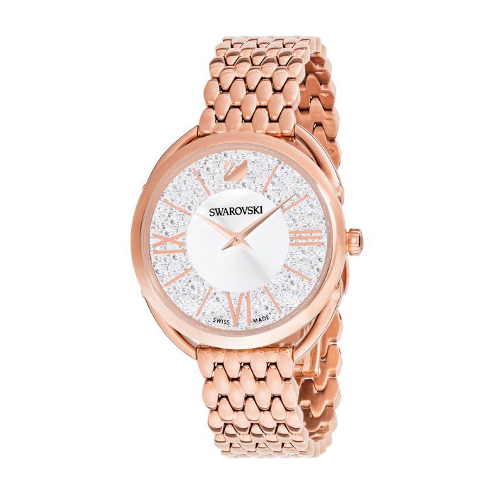 Orologio Crystalline Glam, Bracciale di metallo, bianco, tono oro rosa