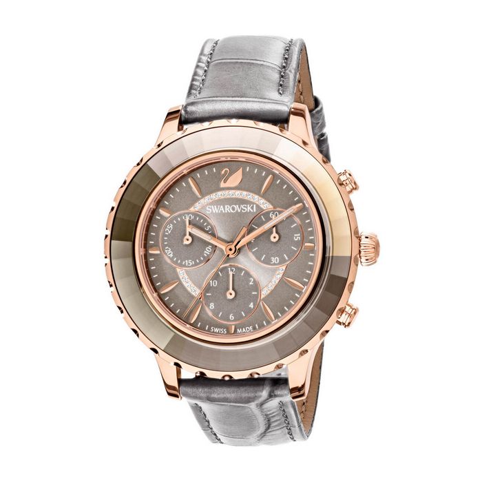 swarovski orologio octea lux chrono, cinturino in pelle, grigio, tono oro rosa 5452495