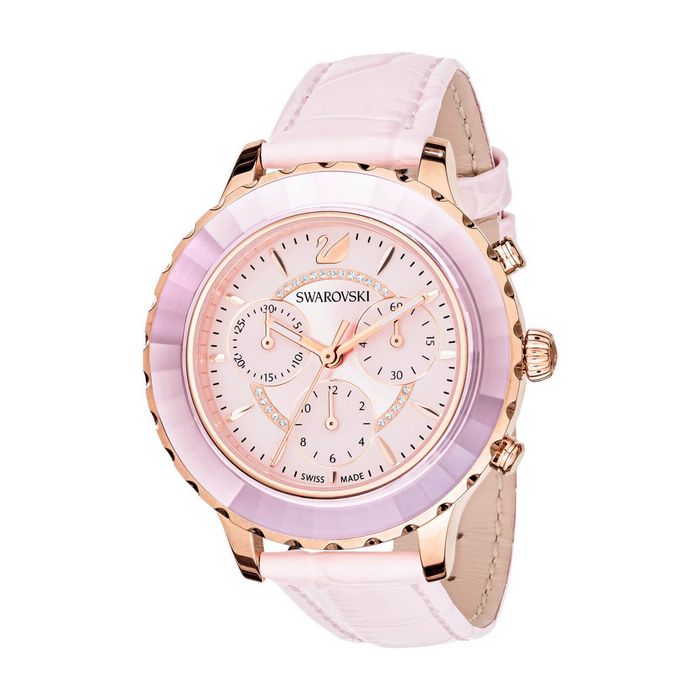 Swarovski Orologio Octea Lux Chrono, Cinturino in pelle, rosa, tono oro rosa