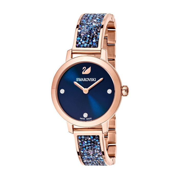 swarovski orologio cosmic rock bracciale di metallo azzurro tono oro rosa 5466209