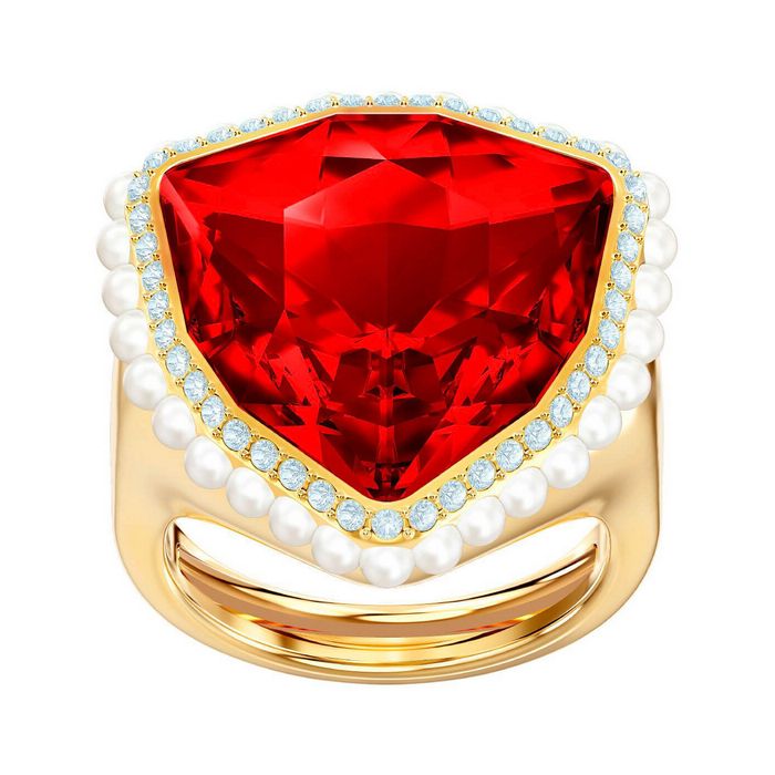 swarovski anello cocktail lucky goddess rosso placcatura oro 5474552