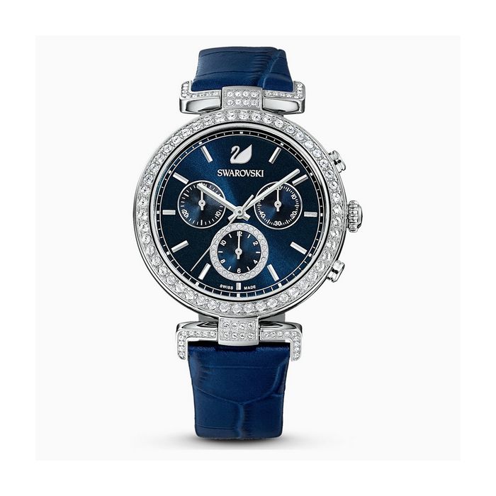 swarovski orologio era journey, cinturino in pelle, azzurro, tono argentato 5479239