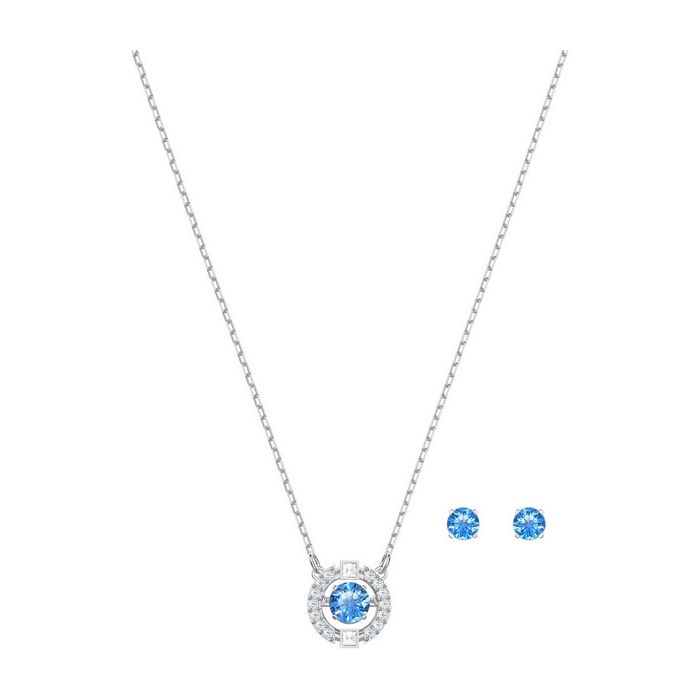 swarovski set sparkling dance round azzurro placcatura rodio 5480485