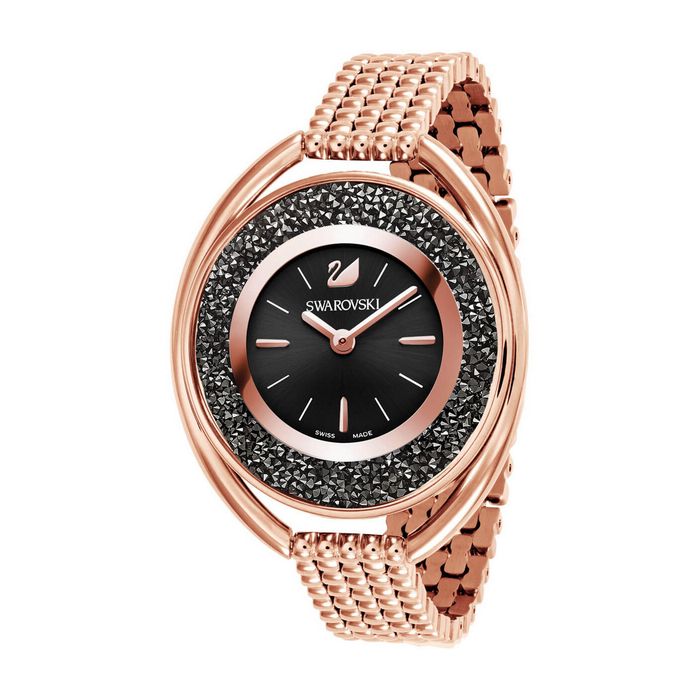 Orologio Crystalline Oval, Bracciale di metallo, nero, tono oro rosa