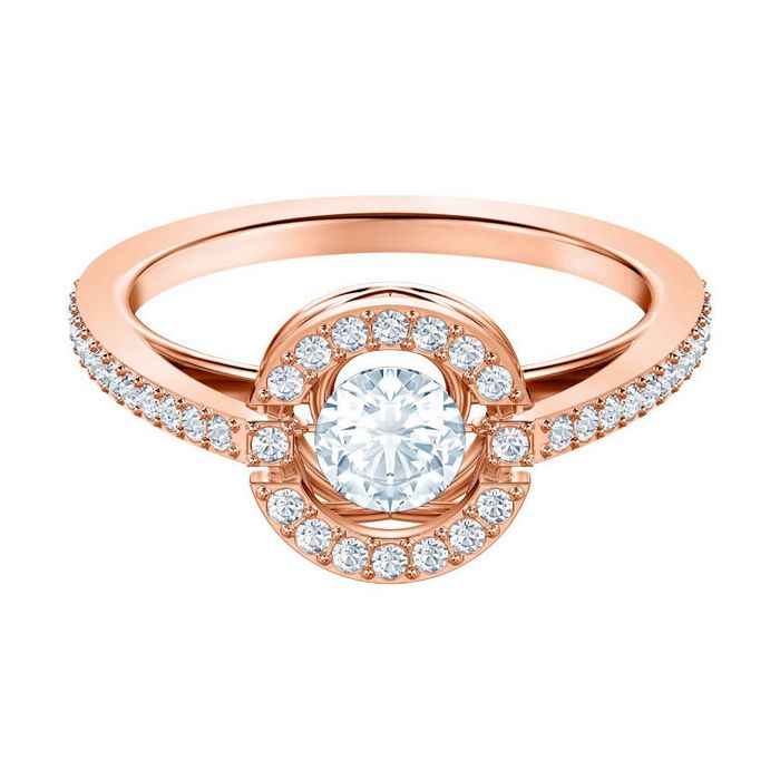 Anello Sparkling Dance Round, bianco, placcato oro rosa