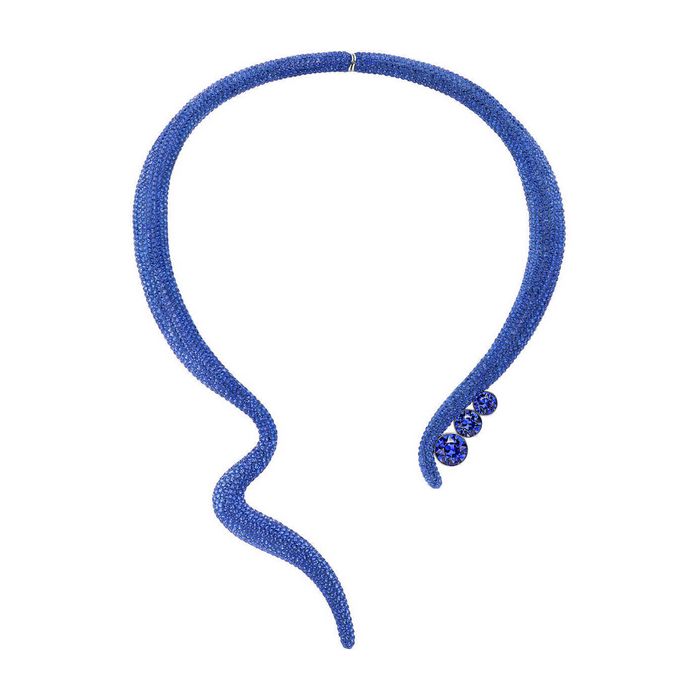 Collana Statement Tigris, azzurro, placcatura palladio